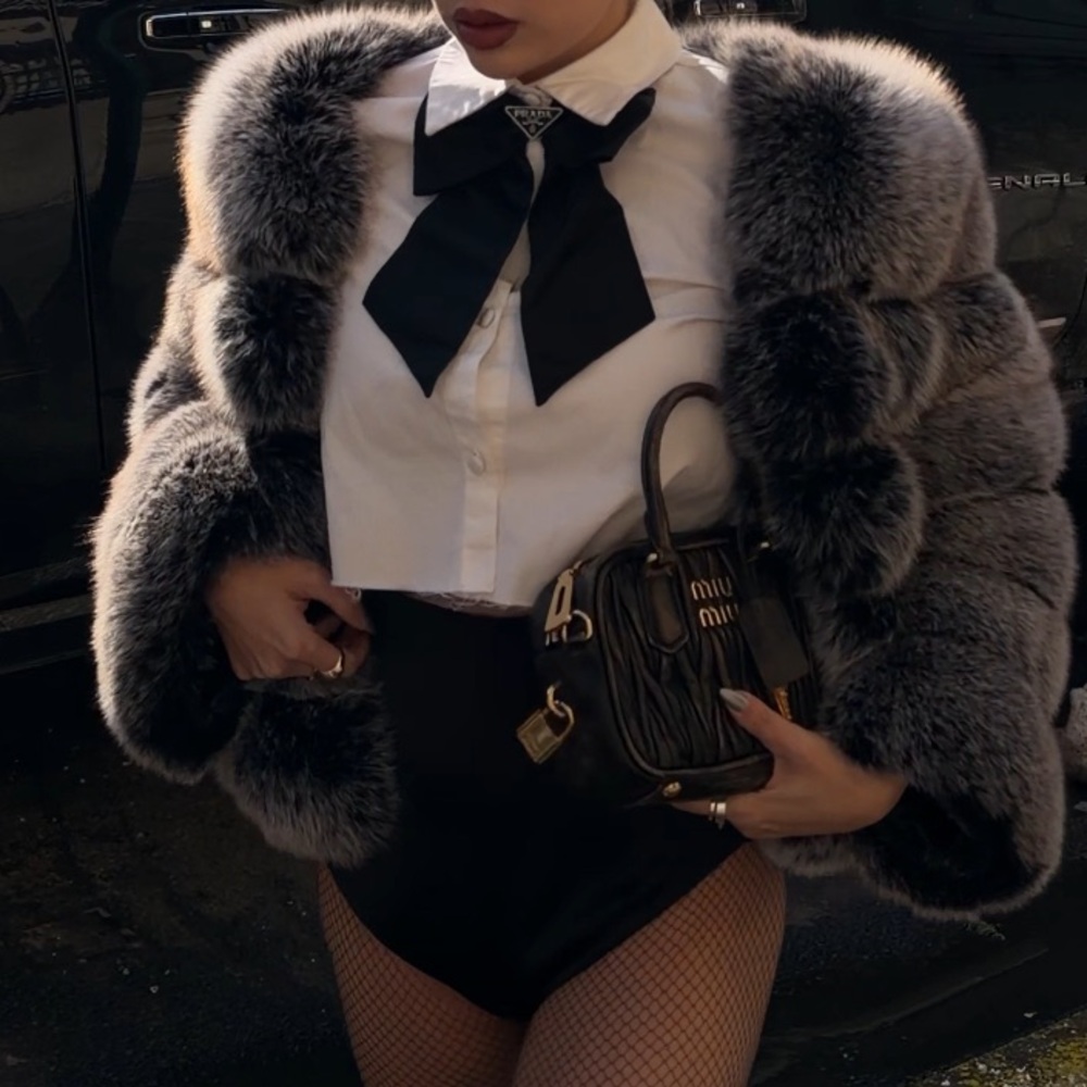 Luxurious grey real genuine fox fur bubble cropped jacket coat S *blogger* - Picture 2 of 9
